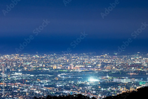 Fototapeta 六甲山頂の星空と夜景