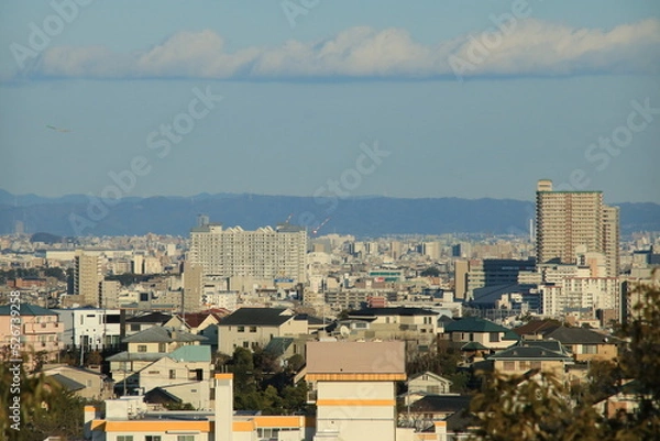 Fototapeta 日本の都市風景　兵庫県芦屋市から見た大阪平野