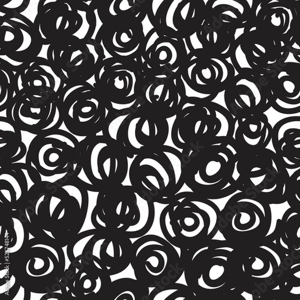Obraz Scribbled black and white swirls seamless vector pattern