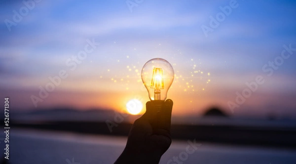 Fototapeta Renewable energy concept for sustainable, resource and environment icons. Electric power from nature. Creative ideas of energy.