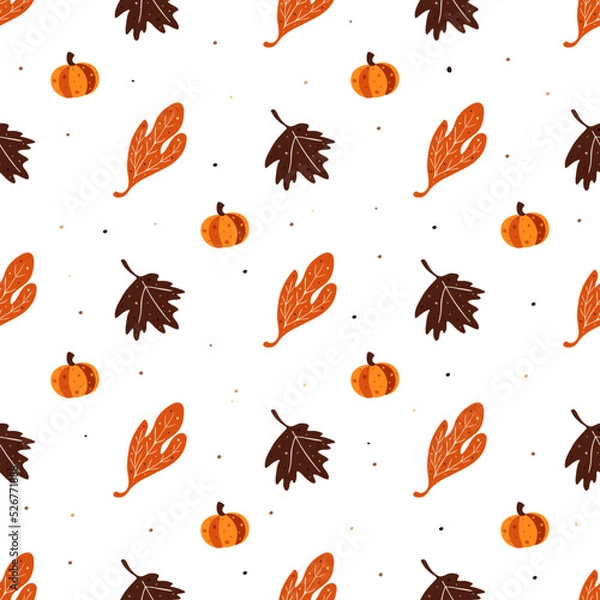 Fototapeta Seamless pattern with pumpkin and different elements. Could be used as seamless patterns for fabric.