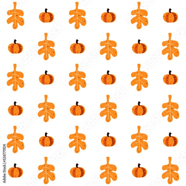Fototapeta Seamless pattern with autumn leaves and pumpkin.