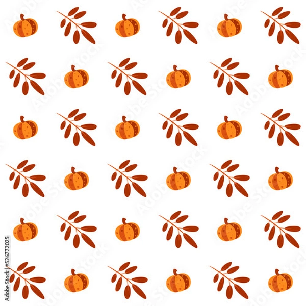 Fototapeta Autumn seamless pattern. Leaves and pumpkin. Great for paper, design of sketchbook, textile, gift wrap. 