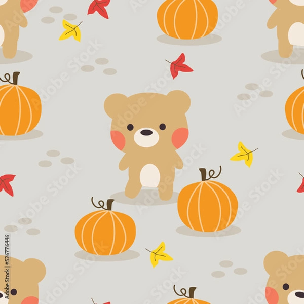 Obraz Cute Little Bear and Pumpkins Seamless Pattern