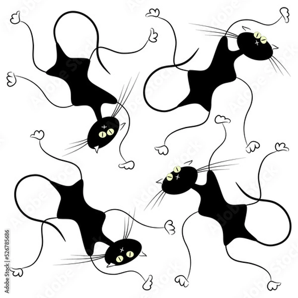 Obraz Black cats on a white background. Vector illustration.