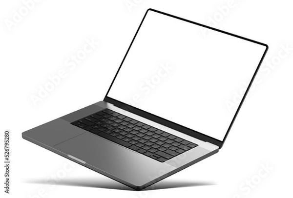 Obraz Laptop rotated standing on the corner with shadow - isolated on transparent background - PNG format - easy replacement of background and screen (the white color is fully transparent)
