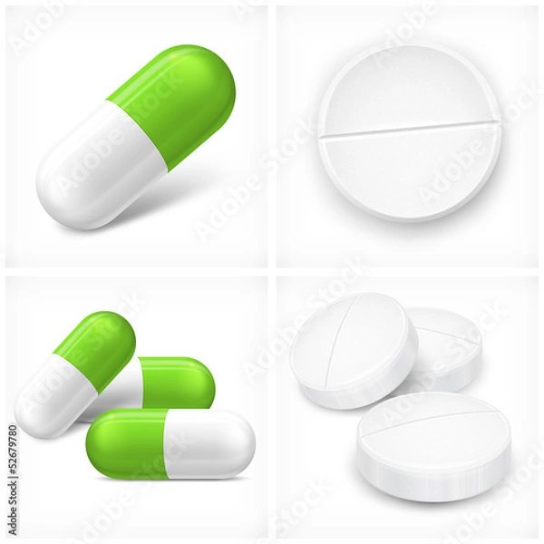 Obraz Różne pigułki na białym tle