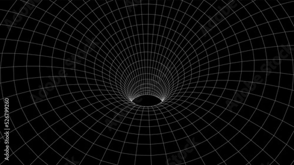 Fototapeta Futuristic abstract frame wormhole. 3D portal hole grid background. Vector illustration.