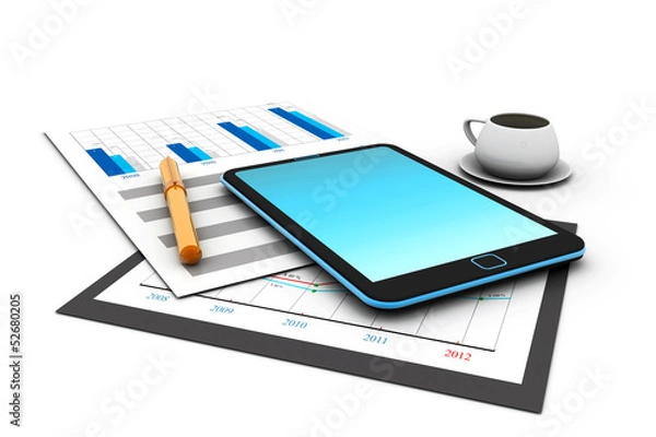 Obraz Business stocks on tablet with coffee