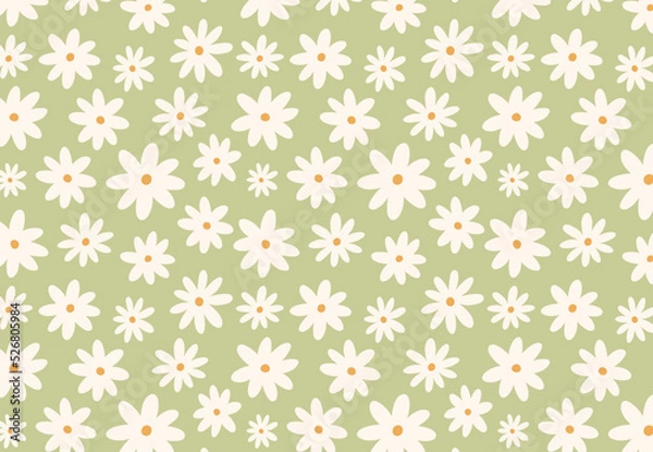Obraz Floral seamless pattern. Modern background with white daisy flower. Сhamomile field concept. Vector art, wallpaper, banner, poster.  