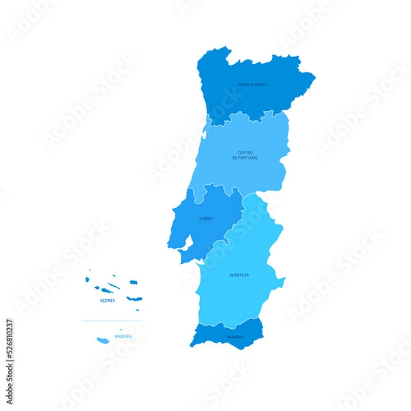 Obraz Portugal Regions Map with Editable Stroke Vector Illustration