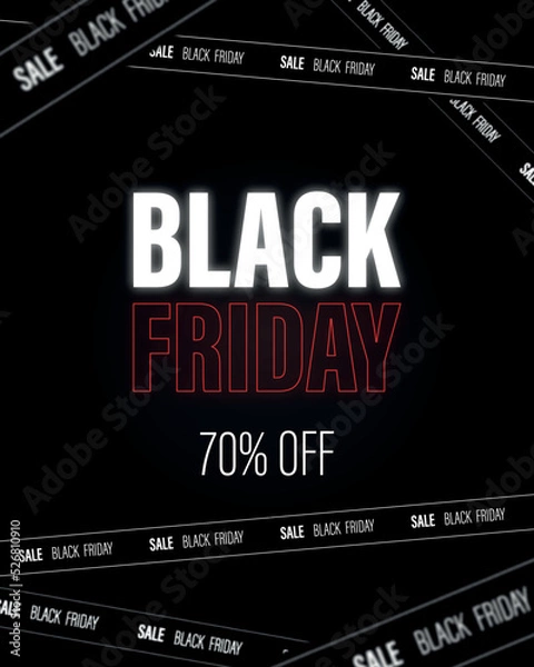 Fototapeta Black Friday Sale 70% off Banner Design. Text on black background. Vector Advertising Illustration