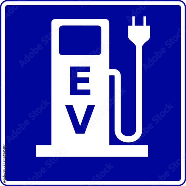 Fototapeta Blue and white vector graphic of an electric vehicle charging point sign