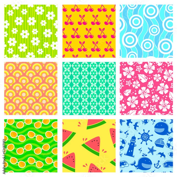 Fototapeta set of seamless patterns for summer