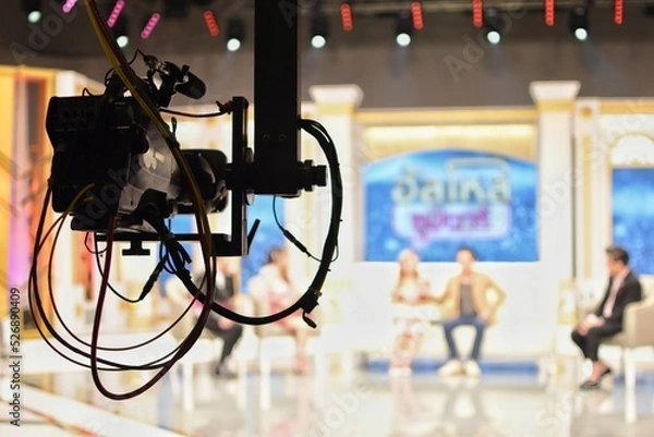 Fototapeta Crane with a high quality camera of television broadcasting and movie production.