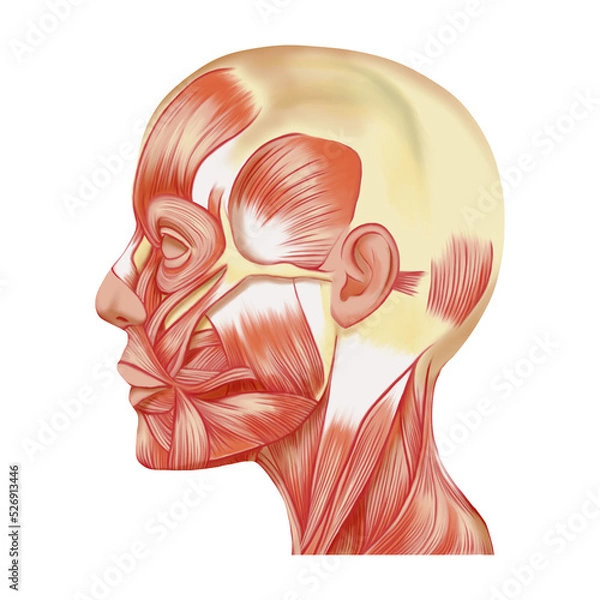 Fototapeta 線画なし厚塗りのリアルな表情筋の横顔イラスト　ラスター素材