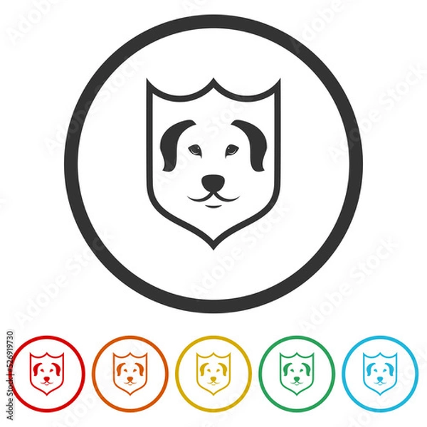 Fototapeta Dog Shield logo design. Set icons in color circle buttons