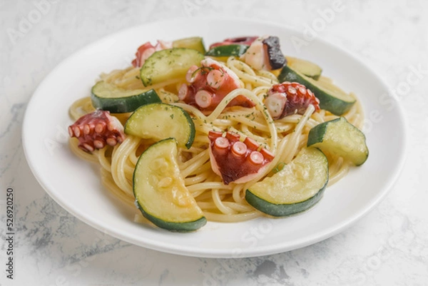 Obraz 蛸とズッキーニのパスタ