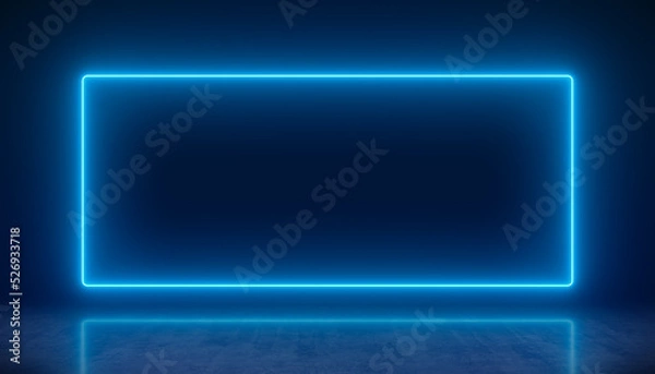 Fototapeta Illustation of glowing neon rectangle in blue