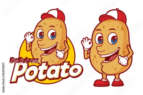 Obraz Delicious potato logo template, with funny cartoon character
