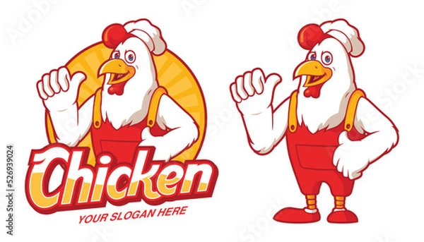 Obraz Delicious chicken logo template, with funny chicken cartoon character