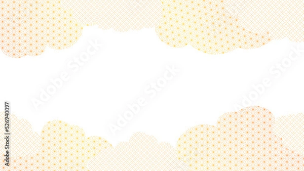 Obraz 麻の葉模様と七宝模様の背景素材，金とピンクのグラデーション

