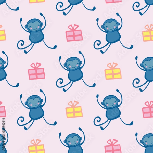 Fototapeta Monkey Gift Seamless Pattern