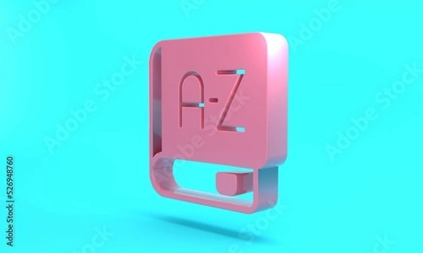 Fototapeta Pink Translator book icon isolated on turquoise blue background. Foreign language conversation icons in chat speech bubble. Translating concept. Minimalism concept. 3D render illustration