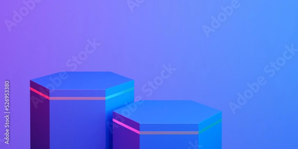 Fototapeta 3d product podium mock up for presentation, colorful neon light background