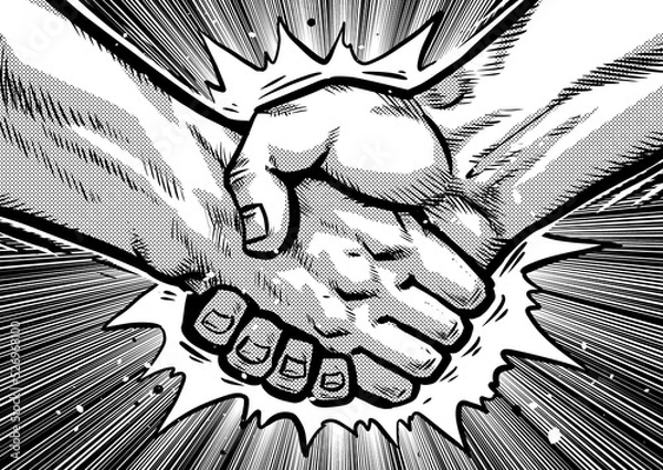 Fototapeta 力強い握手をする劇画マンガ風イラスト