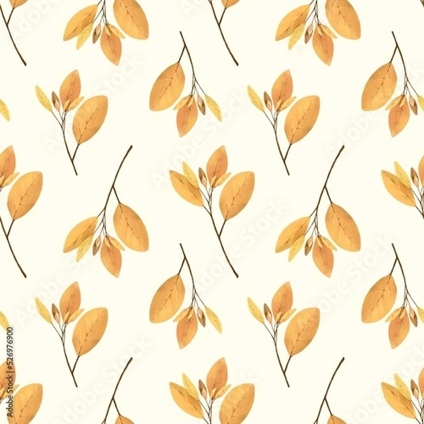 Fototapeta seamless pattern with autumn leaves. drawn by hand. elegant design for printing wrapping paper, textiles, fabrics, wallpapers.