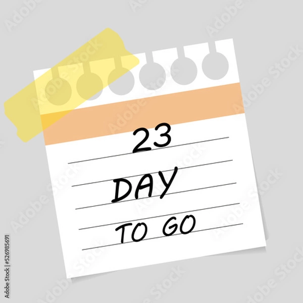 Fototapeta Vector illustration. Deadline, calendar, notebook, time management. 23 days left