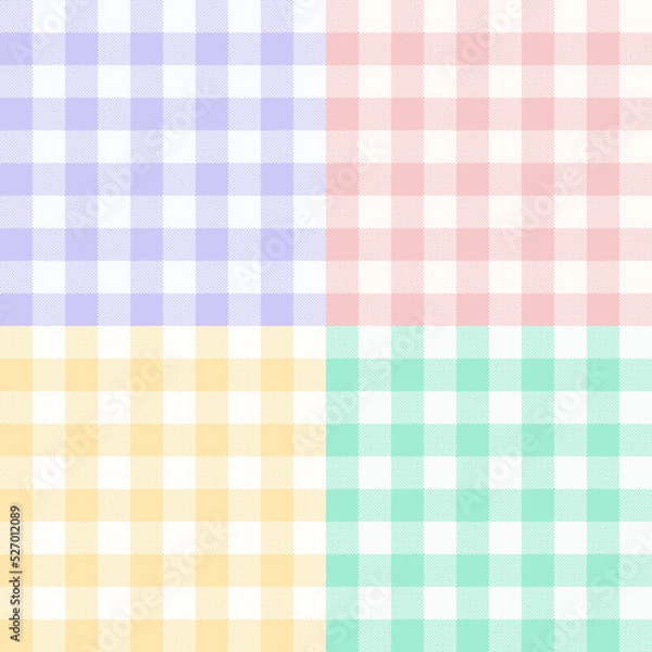 Fototapeta Set of four seamless pastel colored gingham patterns. Vector vichy background