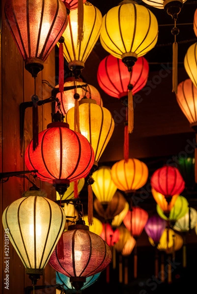 Fototapeta Colorful Vietnamese lantern festival at night in Yokohama in Japan