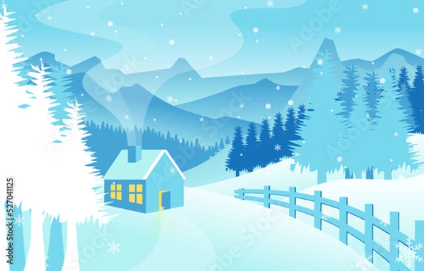 Fototapeta Winter landscape background flat vector illustration