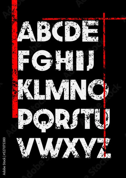 Obraz Art font grunge texture abstract background vector. Bold text, letter with distress eroded, overlay spray effect. Rough ink brush splash paint, dirty dust stain pattern. Vintage graphic illustration.