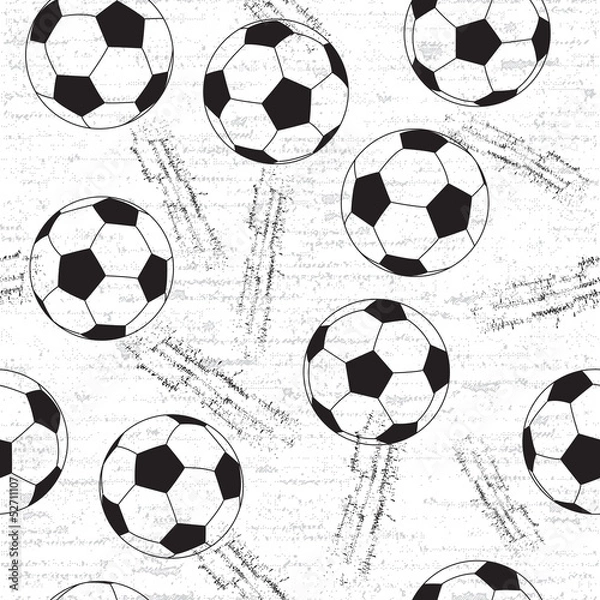 Fototapeta Grunge seamless background with footprint and soccer ball.