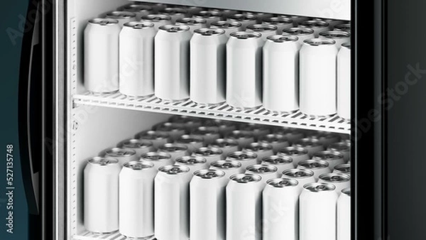 Fototapeta Dark refrigerator with the white can on the shelf. Detailed close-up view. High quality 3d illustration