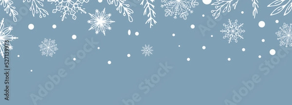 Fototapeta Beautiful set of white snowflakes botanical elements for winter design. Collection of Christmas New Year elements. Frozen silhouettes of crystal snowflakes. The apartment has a modern design wallpaper