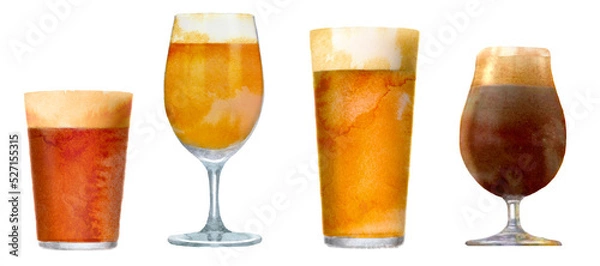 Fototapeta ビールの水彩イラストセット