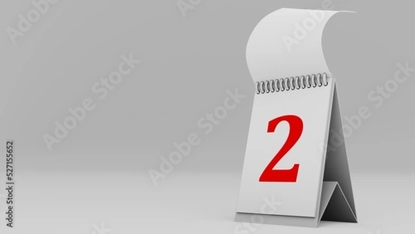 Fototapeta 3d rendering of calendar on day 2 with white background and empty space for text