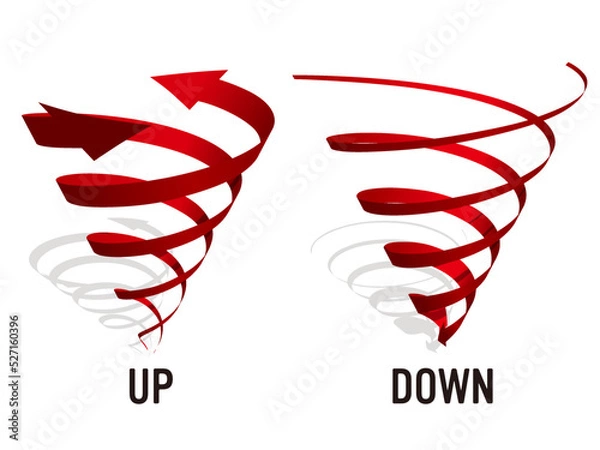 Obraz 上昇と下降のトルネード矢印　赤　ベクターイラストレーション