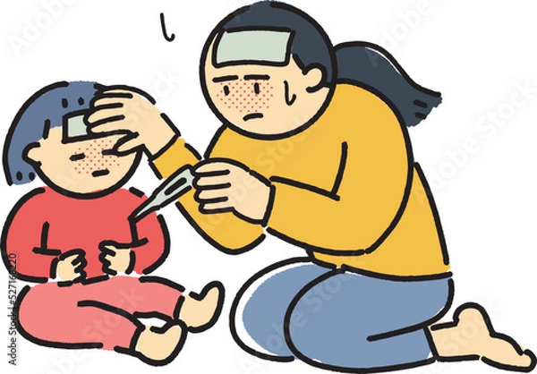 Fototapeta ふたりとも熱がでてしまった親子