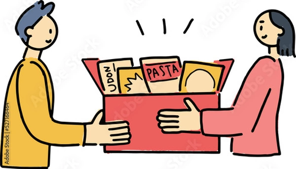 Fototapeta フードバンクで食料を譲り受ける様子