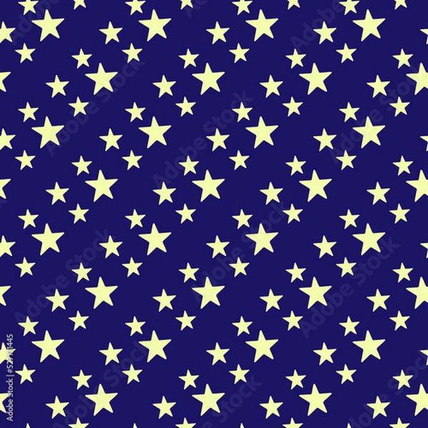 Fototapeta Cute sky pattern on a dark background with bright stars for factory prints, children's clothing, wrapping paper and gift wrapping.