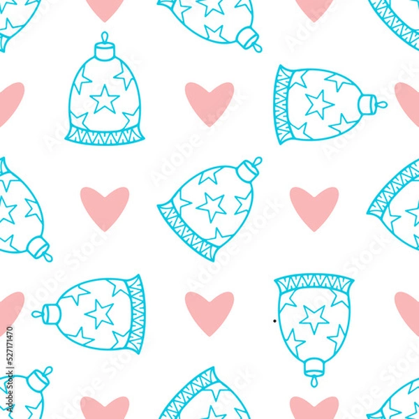 Fototapeta Cute Christmas pattern on a delicate background with hearts and bells for factory prints, children's clothing, wrapping paper and gift wrapping.