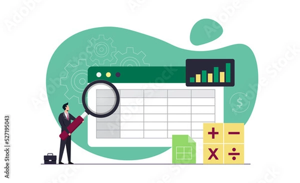 Fototapeta Spreadsheet illustration concept, Business analysis and analytical, database report, financial accounting data with table number