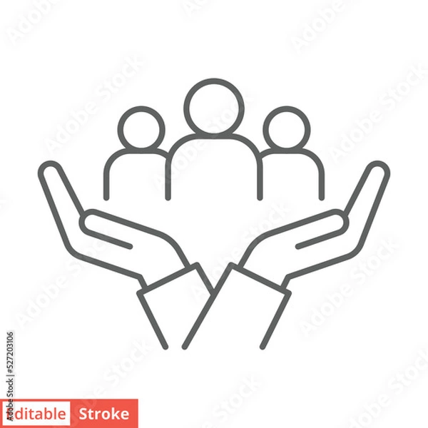 Fototapeta Inclusion social equity icon. Simple outline style. Help, support, gender equality, community care, age and culture diversity. People group save thin line vector illustration. Editable stroke EPS 10.