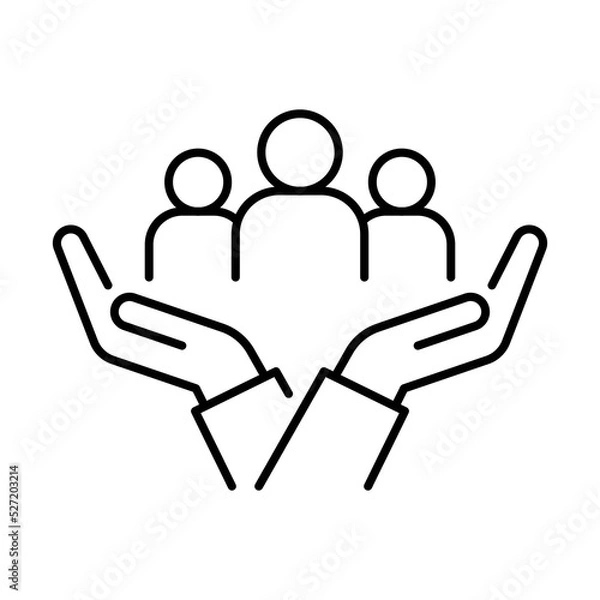 Fototapeta Inclusion social equity icon. Simple outline style. Help, support, gender equality, community care, age and culture diversity. People group save thin line vector illustration. EPS 10.