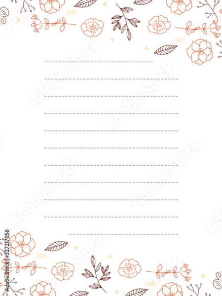 Fototapeta オレンジと茶色のお花のお手紙フレーム